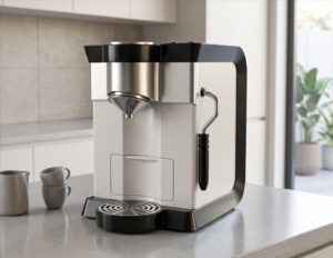 Designkonzept einer Kaffeemaschine aus Kunststoff für die Marke SEVERIN entstanden im DESIGNSTUDIO formel23 in Hamburg.