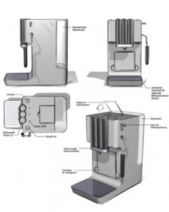 Entwurf einer modernen Kaffeemaschine für den Hersteller SEVERIN aus unserem Designstudio.