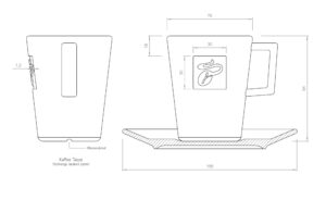 Darstellung einer technischen Zeichnung für eine TCHIBO Kaffetasse