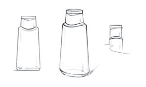 Gezeichneter Entwurf der neuen BALEA Flasche für dm von formel23.