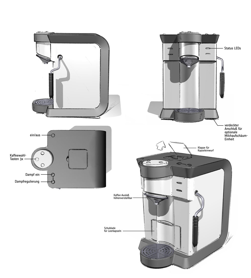 Designstudie SEVERIN Kaffeemaschine / Konzept 1